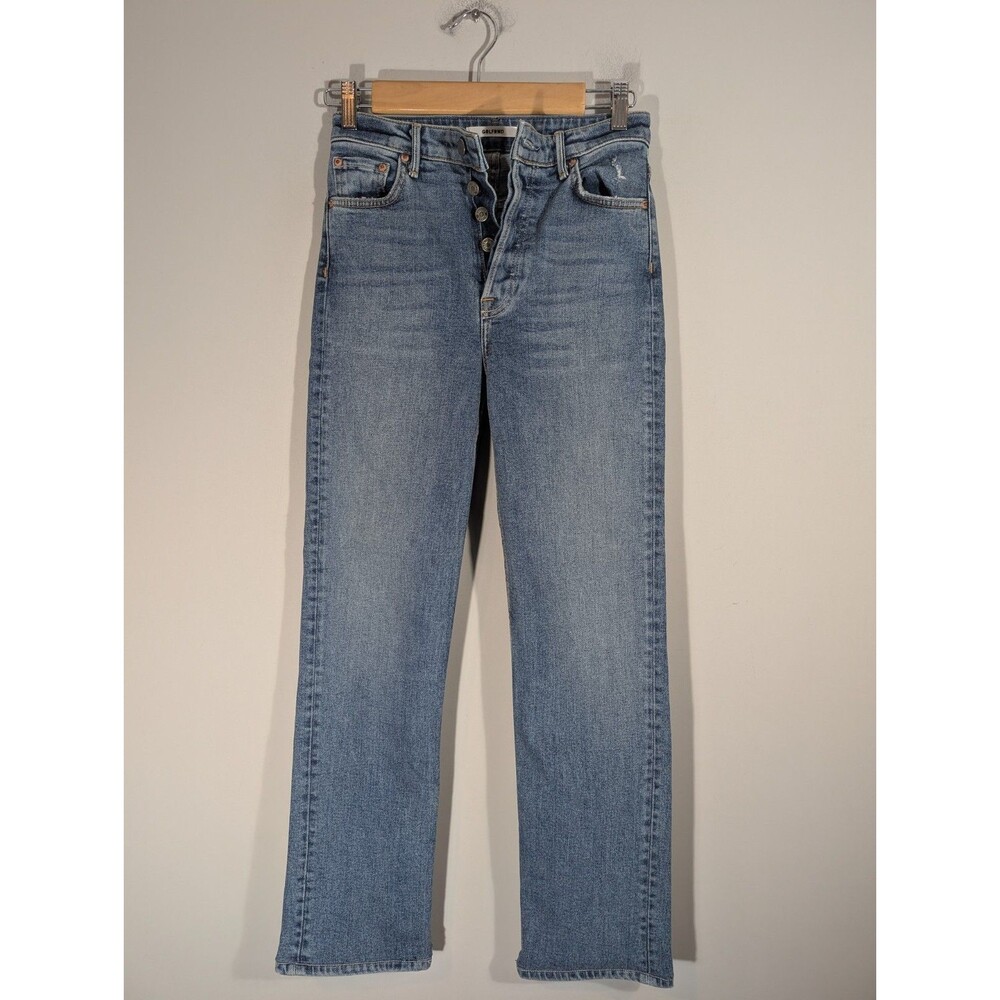 GRLFRND Womens Grace High Rise straight Leg Jeans Antidote Blue Button Fly Sz 24